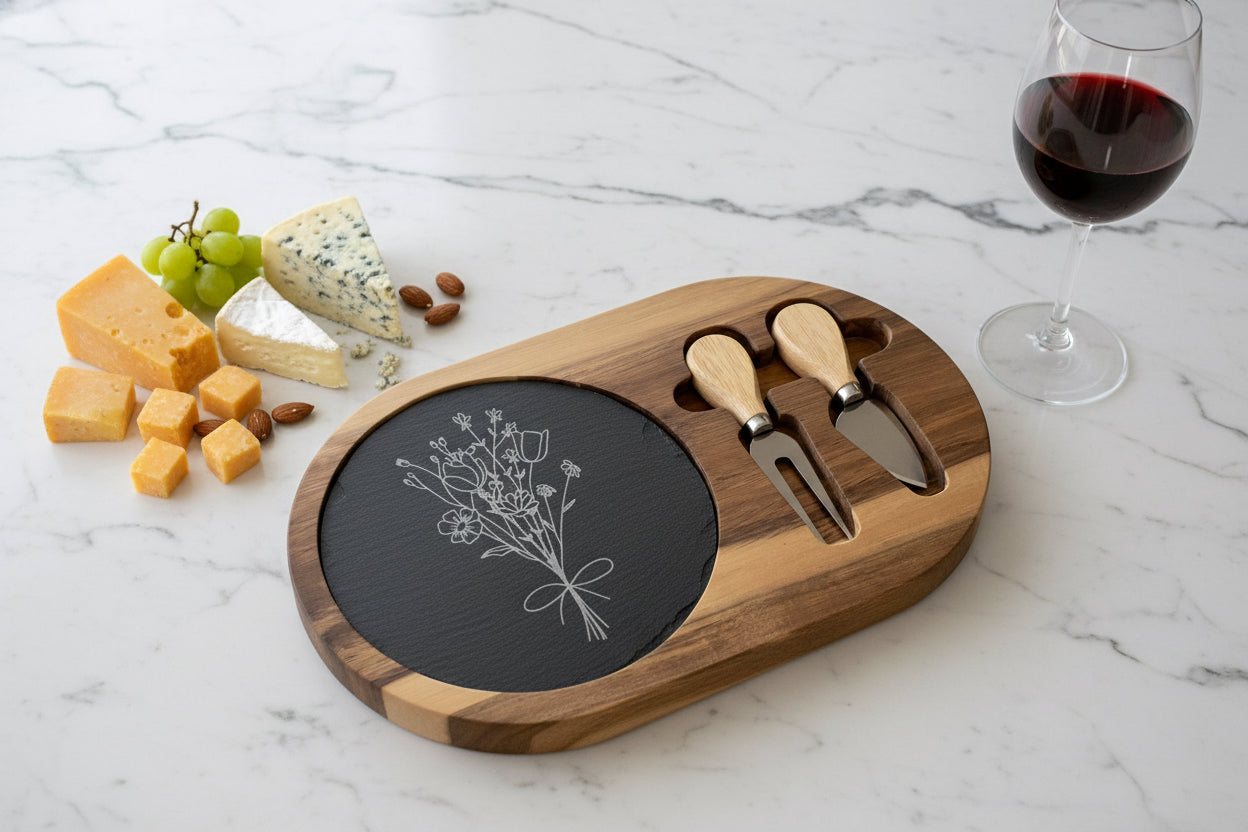Customized Slate & Acacia Cheese Board
