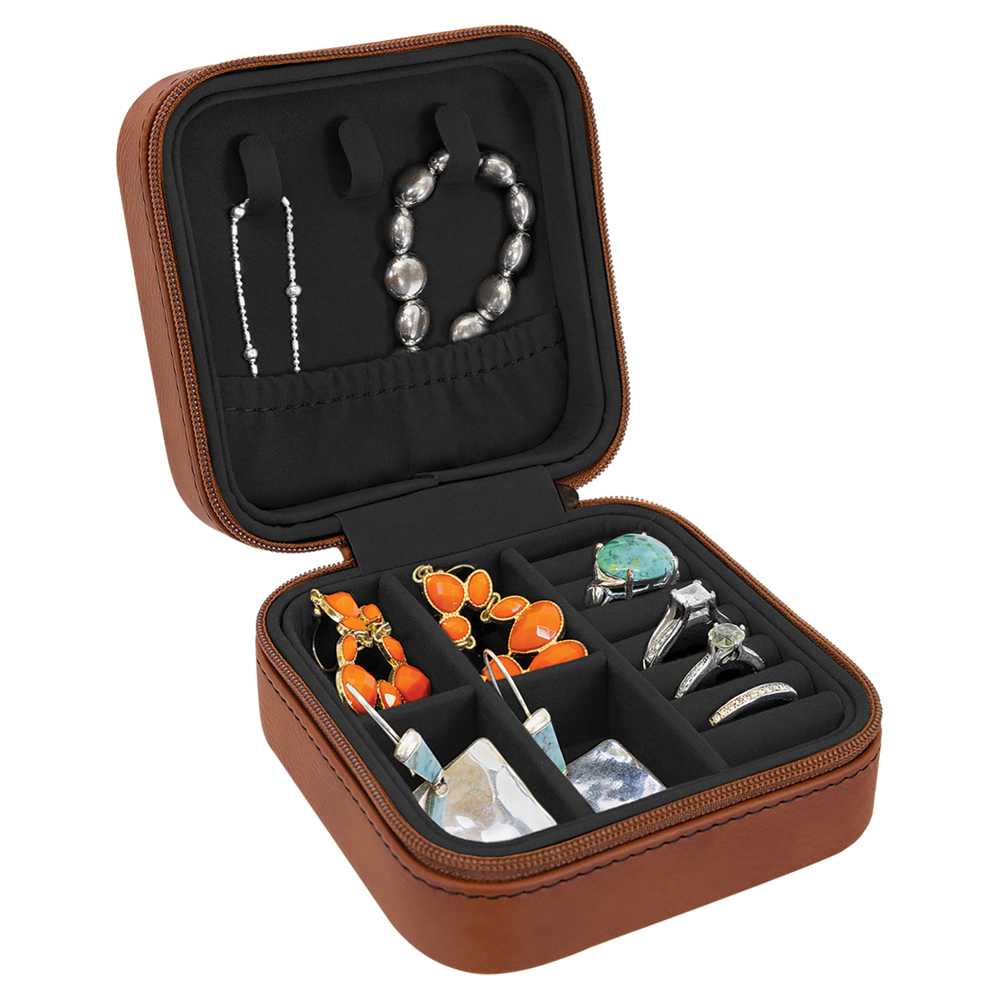 Leatherette Travel Jewelry Box with Black Lining